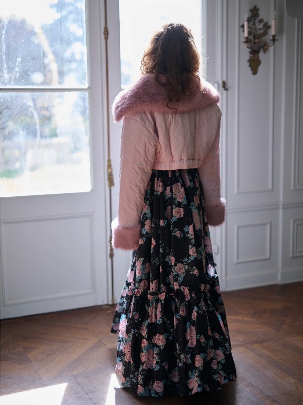 Selkie Baby Pink Cropped Jacket with Faux Fur Trim Size Large NWT - Picture 14 of 16